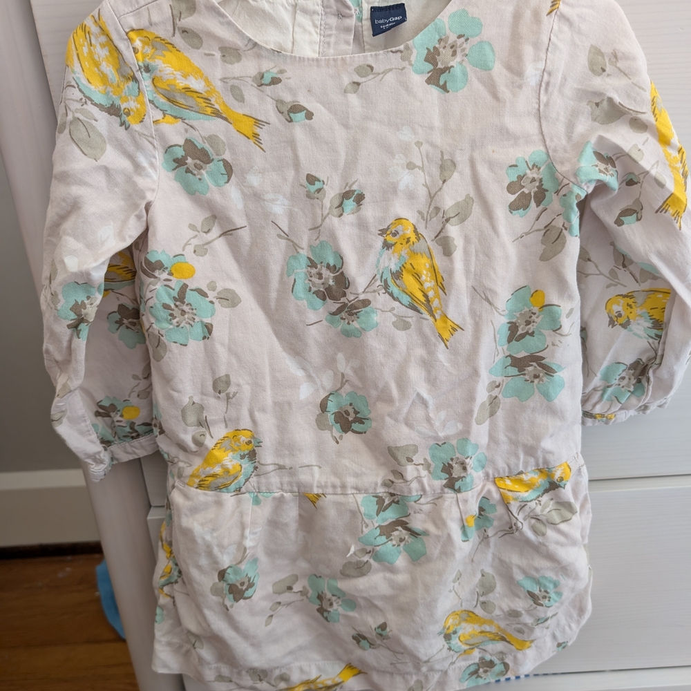 GAP Kids 3T Dress with Yellow and Teal Bird Print